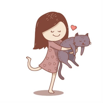 girl carrying cat