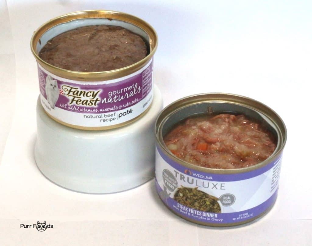 Fancy Feast and Weruva cat food cans for diabetic cats